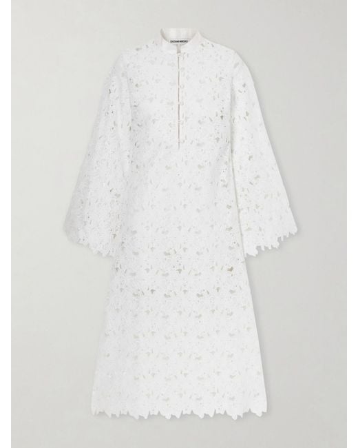Christiano Marchelli White Eleonora Floral-Embroidered Silk-Trimmed Broderie Anglaise Kaftan