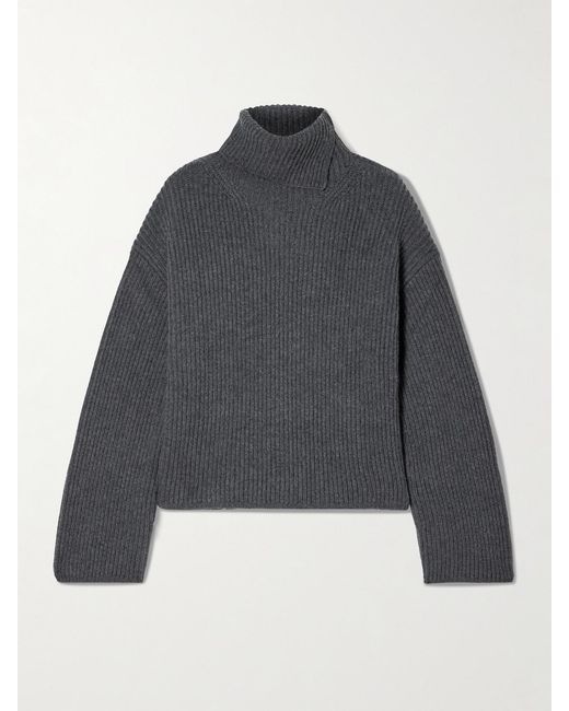 Joseph Blue Ribbed Wool, Silk And Cashmere-Blend Turtleneck Sweater