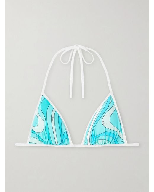 Emilio Pucci Blue Printed Triangle Bikini Top