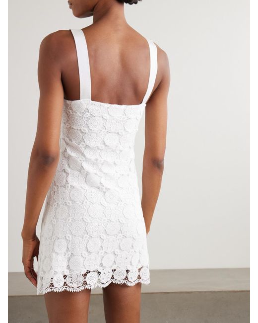 Miguelina White Kira Minikleid Aus Guipure-Spitze Aus Baumwolle Mit Ripsbandbesätzen