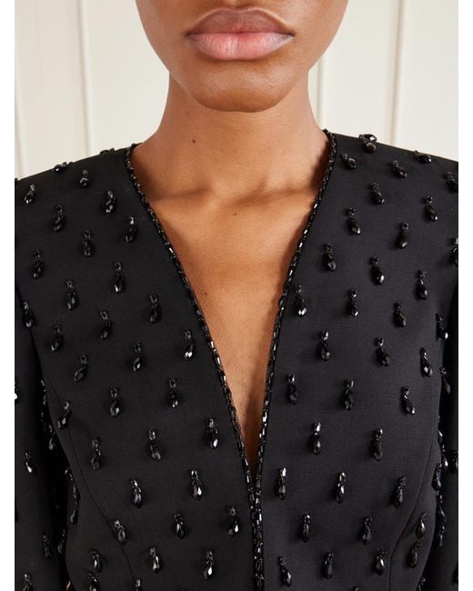 Carolina Herrera Blue Cropped Crystal-Embellished Wool-Blend Jacket