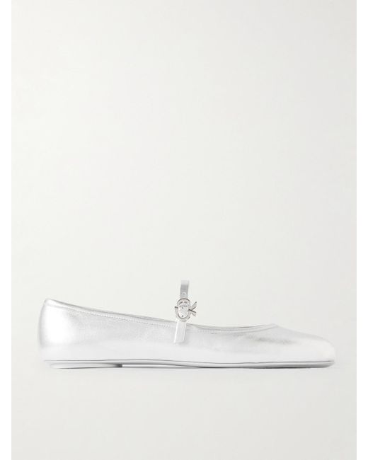 Gianvito Rossi Carla Metallic Leather Mary Jane Flats in Natural | Lyst