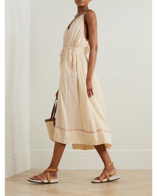 Isabel Marant Natural Siana Midikleid Aus Baumwollgaze Mit Stickereien Und Bindegürtel