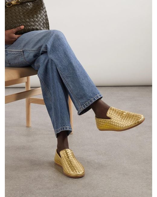Bottega Veneta Natural Sunday Intrecciato Metallic Leather Loafers