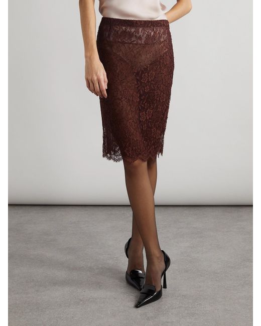 Jupe Midi En Dentelle Saint Laurent en coloris Brown