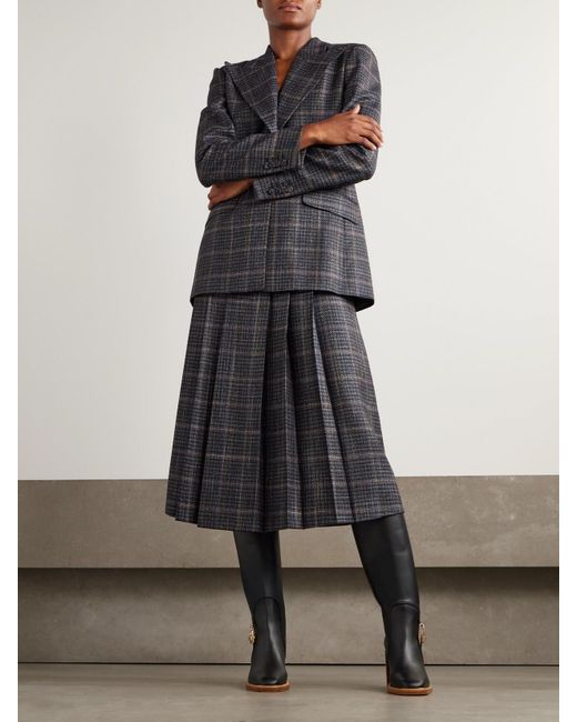 Gabriela Hearst Gray Wesley Pleated Checked Wool And Silk-Blend Midi Skirt