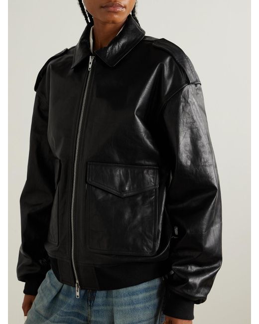 Frankie Shop Black Viper Oversized-Jacke Aus Leder