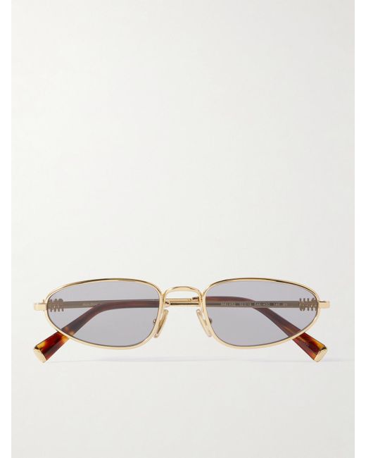 Miu Miu Metallic Goldfarbene Sonnenbrille Mit Ovalem Rahmen
