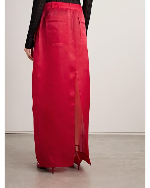 Khaite Red Lucian Pleated Silk-Organza Maxi Skirt