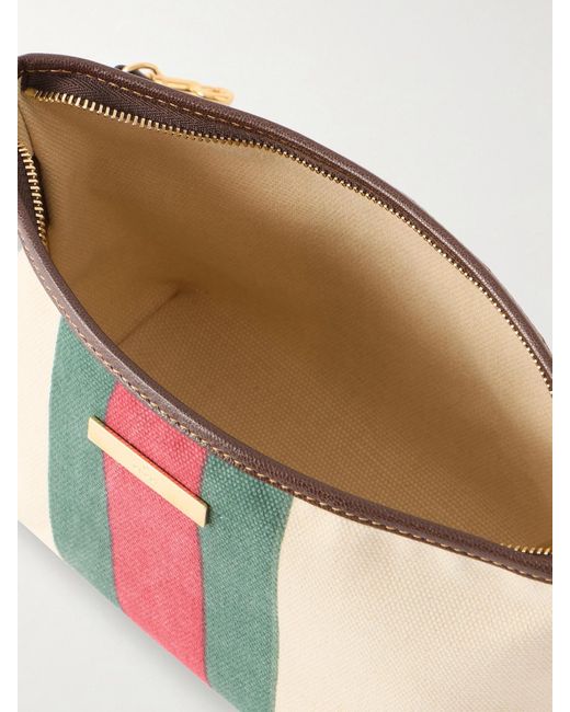 Gucci Natural Mini Leather And Webbing-Trimmed Coated-Canvas Shoulder Bag