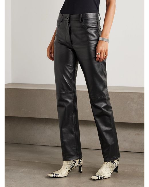 Giuliva Heritage Gray Leather Straight-Leg Pants