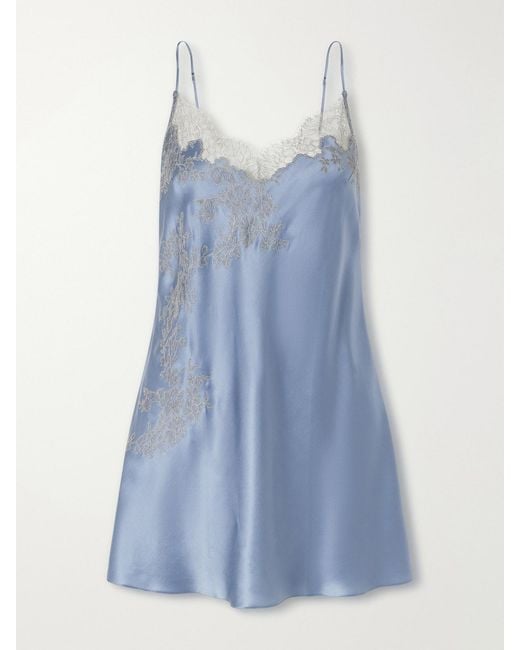 Carine Gilson Blue Lace-Embroidered Silk-Satin Mini Dress