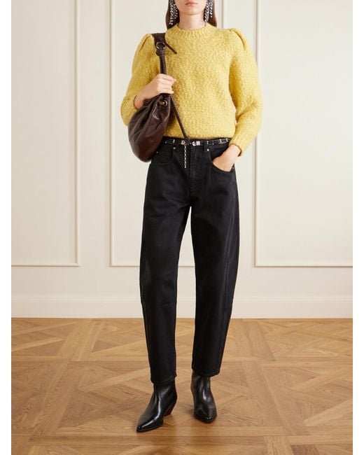 Isabel Marant Yellow Emma Gathered Wool-Blend Bouclé Sweater