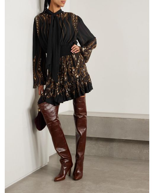 Farm Rio Black Minikleid Aus Georgette Mit Blumenprint Und Schluppe