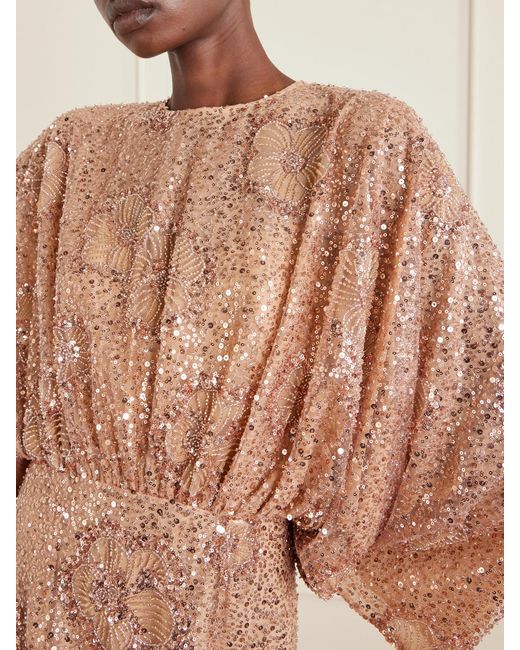 Elie Saab Natural Embellished Silk-Blend Tulle Gown