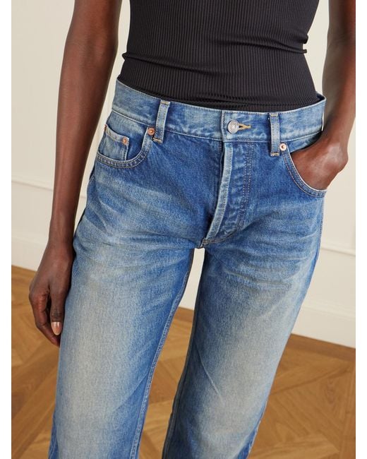 Saint Laurent Blue Cropped High-Rise Straight-Leg Jeans