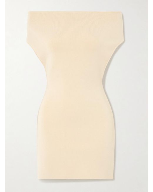 Jacquemus Natural Cubista Off-The-Shoulder Open-Back Stretch-Knit Mini Dress