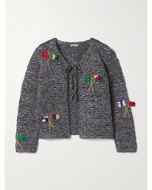 Bode Gray Promenade Crocheted Satin Cardigan