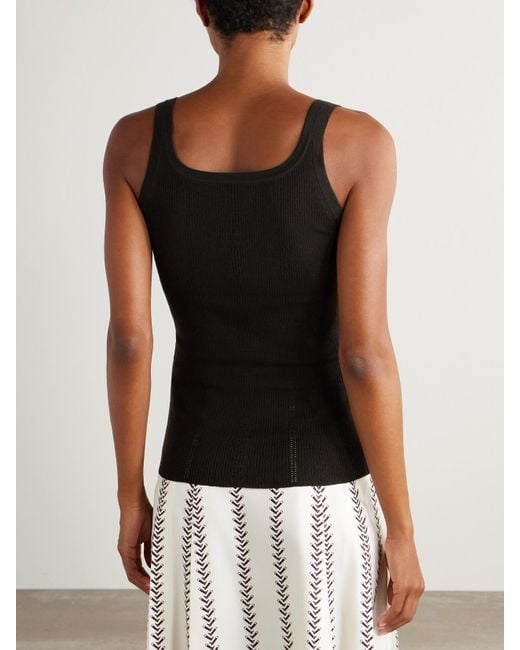 Gabriela Hearst Black Lucy Pointelle-Knit Wool Tank Top