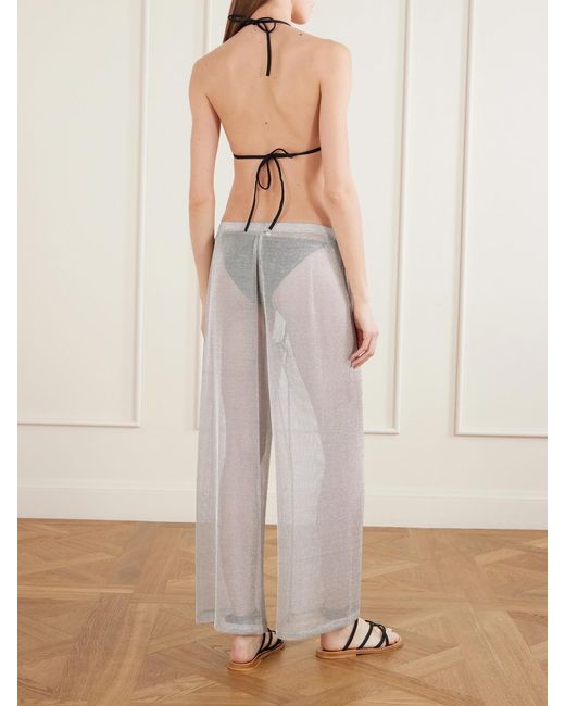 Staud White Ali Metallic Knitted Wide-Leg Pants