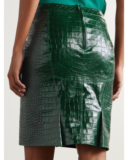 Tom Ford Green Croc-Effect Leather Skirt