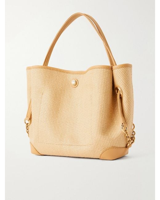 Chloé Natural Clover Leather-Trimmed Raffia-Effect Tote