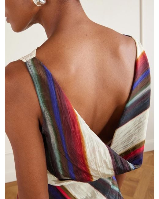 Christopher John Rogers Blue Morris Striped Crinkled-Satin Top