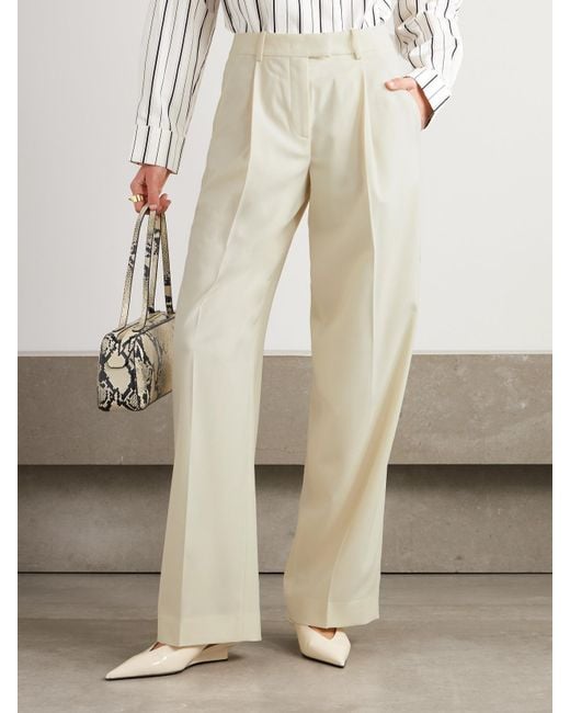 Another Tomorrow Natural Net Sustain Pleated Merino Wool-Twill Wide-Leg Pants