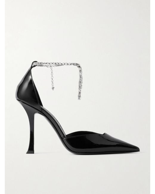 Jimmy Choo White Stevie 100 Embellished Patent-Leather Pumps