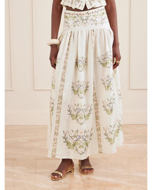 Agua Bendita Natural Curua Anhelo Floral Linen Midi Skirt