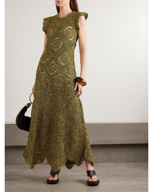 Ulla Johnson Green Annalisa Crocheted Cotton Maxi Dress