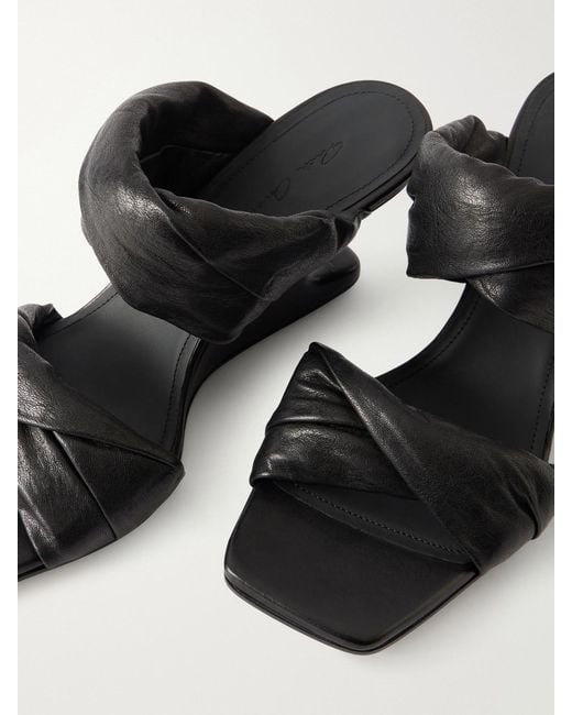 Rick Owens Black Twisted Cantilever Suede Wedge Mules