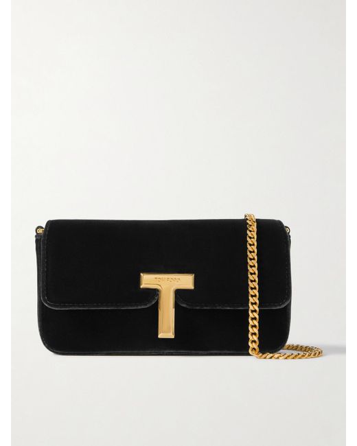 Tom Ford Black Embellished Velvet Clutch