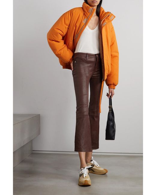 Pantalon Évasé Raccourci En Cuir Le Crop Mini Boot FRAME en coloris Brown