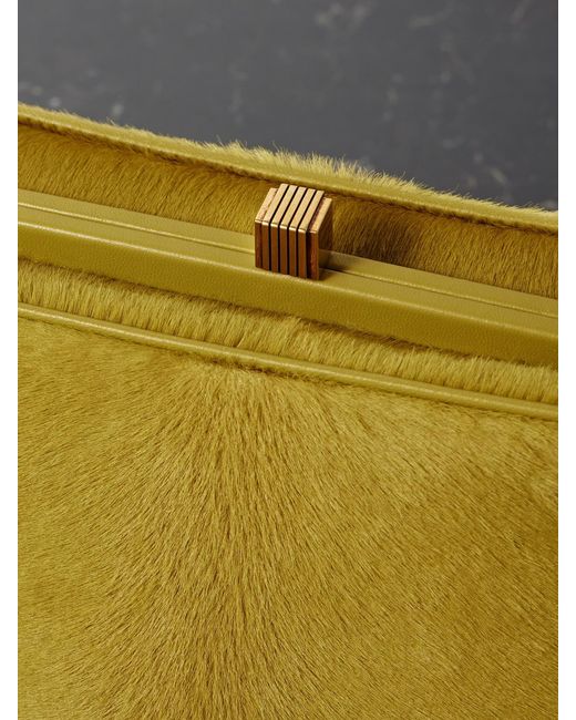 Khaite Yellow Cate Leather-Trimmed Calf Hair Tote