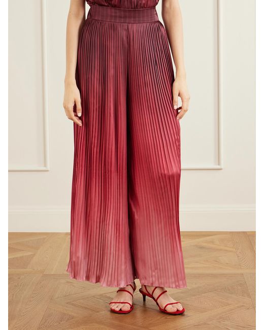 Dima Ayad Red Ombré Plissé-Taffeta Wide-Leg Pants
