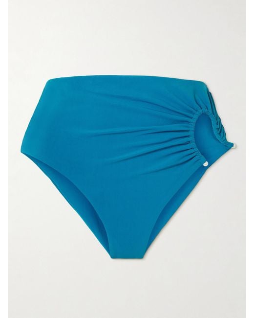 Christopher Esber Blue Crescent Embellished Cutout Ruched Bikini Briefs
