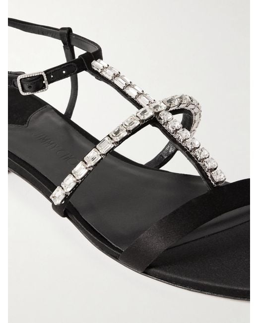 Jimmy Choo Black Gwyn Crystal-Embellished Satin Sandals