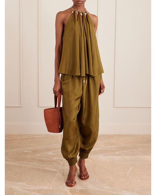 Zimmermann Green Mahon Silk Tapered Pants