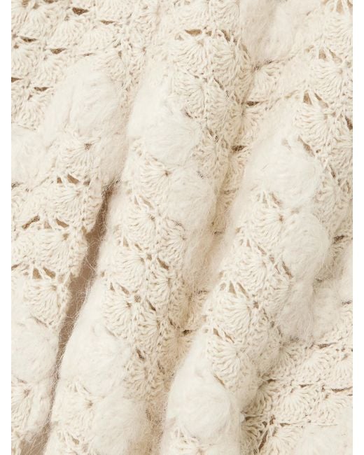 Escvdo Natural Brisa Scalloped Crocheted Alpaca Wide-Leg Pants