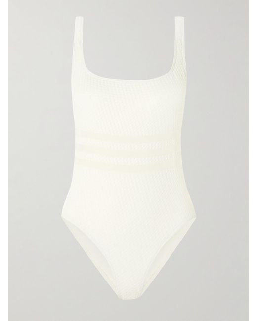 Eres White The Vogue Glory Grosgrain-Trimmed Jacquard Swimsuit