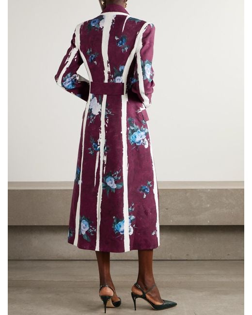 Erdem Purple Doppelreihiger Mantel Aus Satin Mit Blumenprint