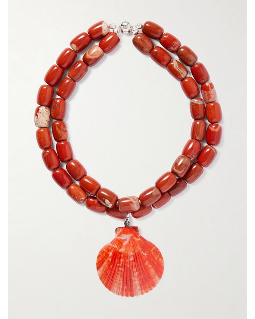 Collier En Métal Argenté, Jaspes, Résine Et Coquillage Luma Julietta en coloris Red