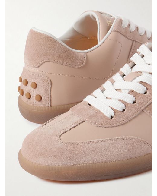 Tod's Pink Cassetta Suede-Trimmed Leather Sneakers