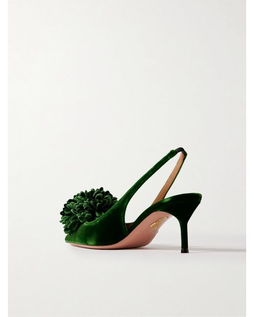 Aquazzura Women's Green Couturier 65 Pompom-Embellished Velvet Slingback Pumps