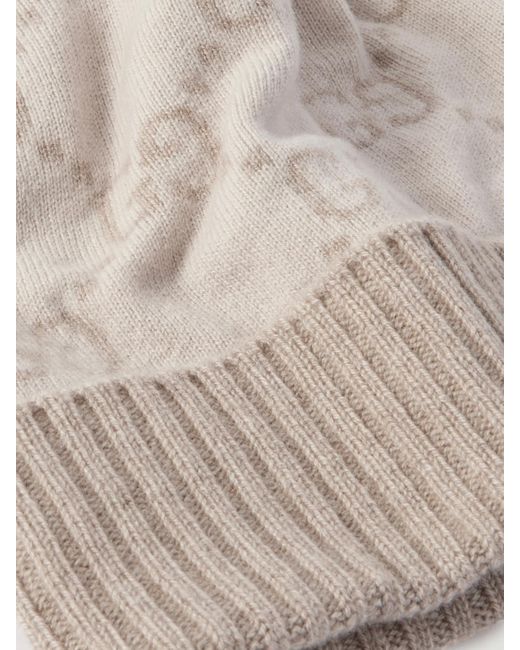 Gucci Natural Jacquard-Knit Cashmere Beanie