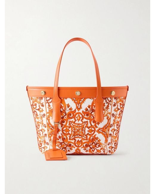 Dolce & Gabbana Orange Kendra Printed Logo-Embellished Leather-Trimmed Canvas Shoulder Bag