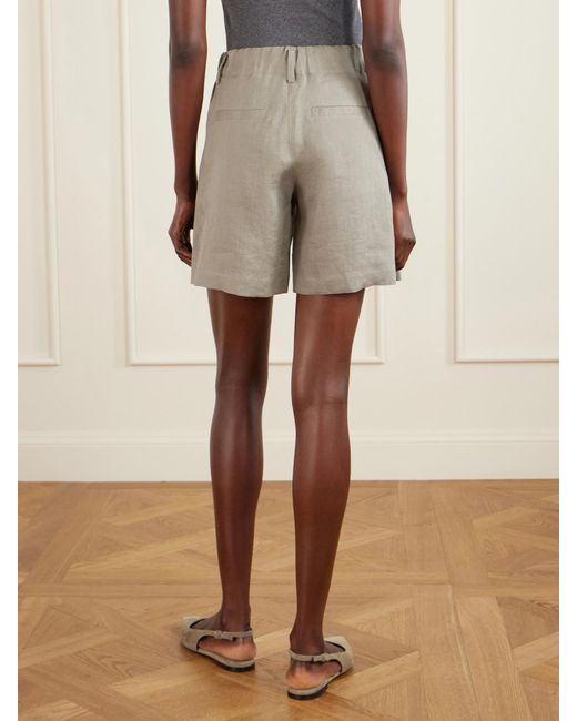 Brunello Cucinelli Natural Pleated Linen Shorts