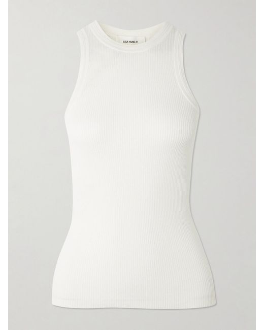 Lisa Yang White Amya Ribbed Cotton And Cashmere-Blend Tank
