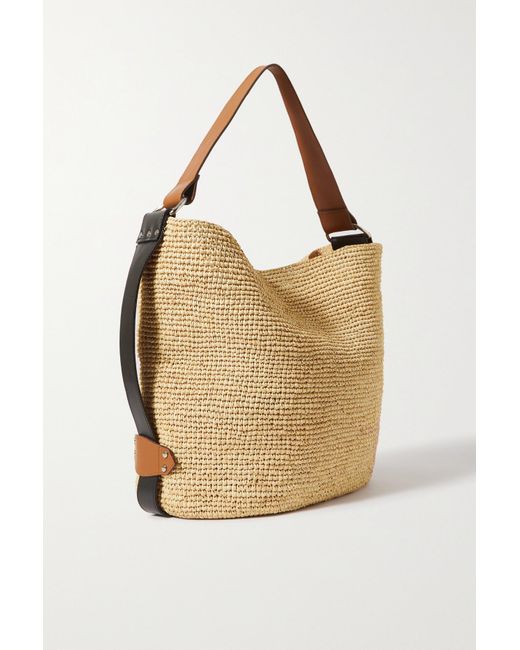 Isabel Marant Bayia Leather-trimmed Raffia Shoulder Bag in Natural | Lyst UK
